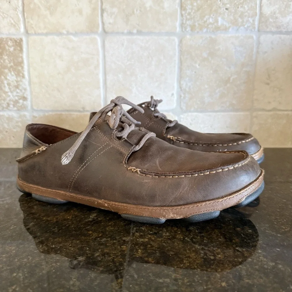 Olukai Ohana Lace-Up Shoes Mens Size 10.5 Brown Leather Nubuck Casual‎ Comfort